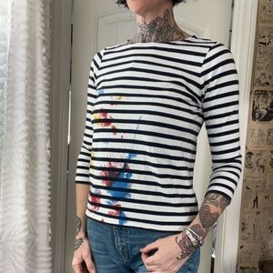 Ralph Lauren Denim & Supply Cotton Striped 3/4 Tee Paint Splatter Old Money S